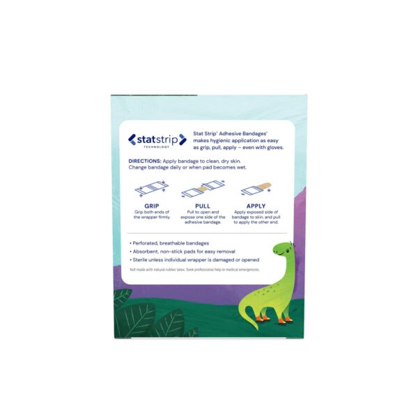 American White Cross Stat Strip Kid Design Herbie the Dinosaur Adhesive Bandage - 3/4 inch x 3 inch, Sterile, Pack of 100 - Image 4
