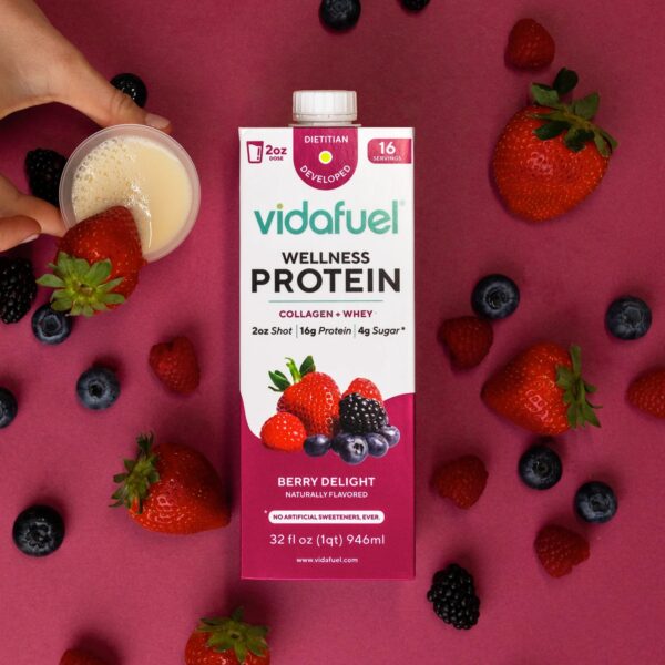 Vida Fuel Wellness Protein Drink with Collagen and Whey - Berry Delight Flavor, 16g Complete Protein, 2 oz Liquid Supplement - Image 4