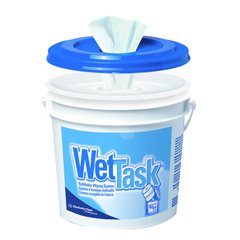 WypAll PowerClean WetTask Kimtech Prep Wipes in Bucket – Heavy-Duty Spunlace Multipurpose Wipes, 6 Rolls of 60 White Disposable Wipes