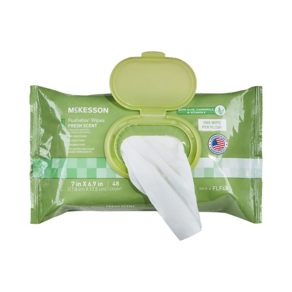 McKesson Flushable Wet Wipes - Scented, 48 Count Pack with Snap Lid, Gentle & Septic-Friendly Personal Hygiene Wipes - Image 9