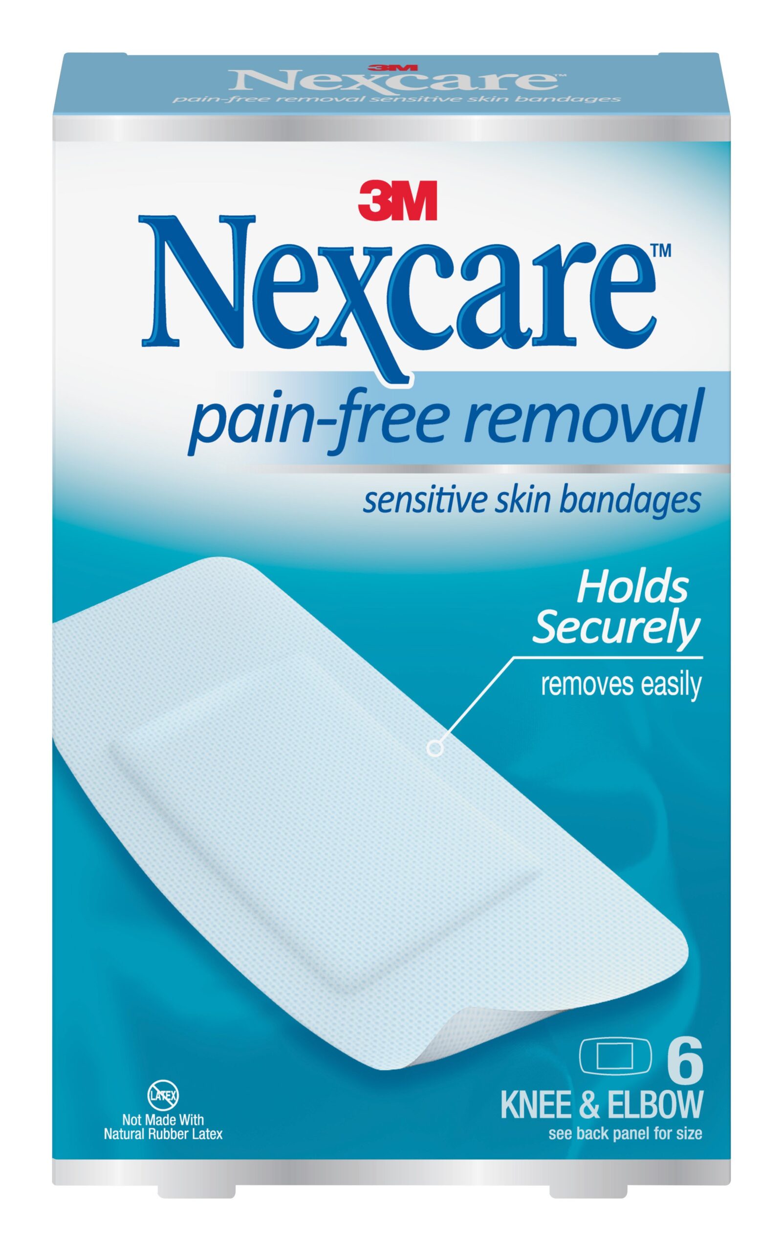Nexcare* Sensitive Skin Knee and Elbow Adhesive Bandages * 2 x 4 Inch, Sterile, Hypoallergenic Silicone Strips