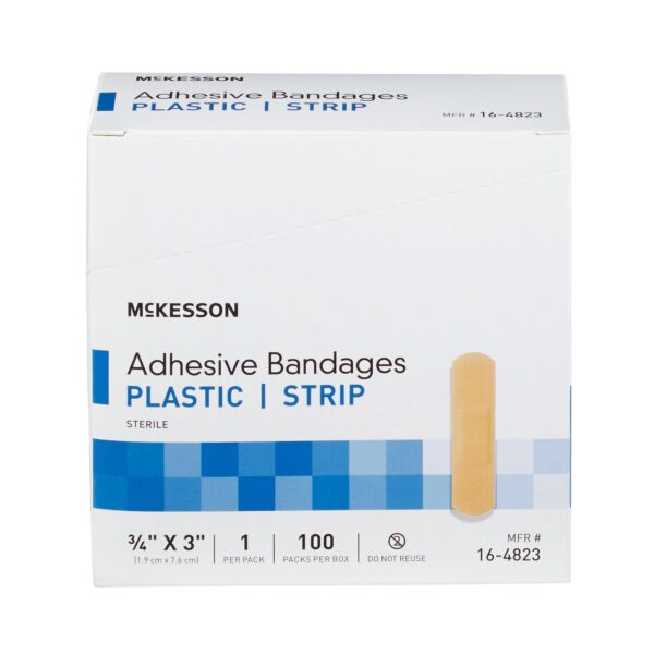 McKesson Adhesive Bandage with Plastic Patch, 3/4 x 3 Inches, Sterile, Tan - Image 5