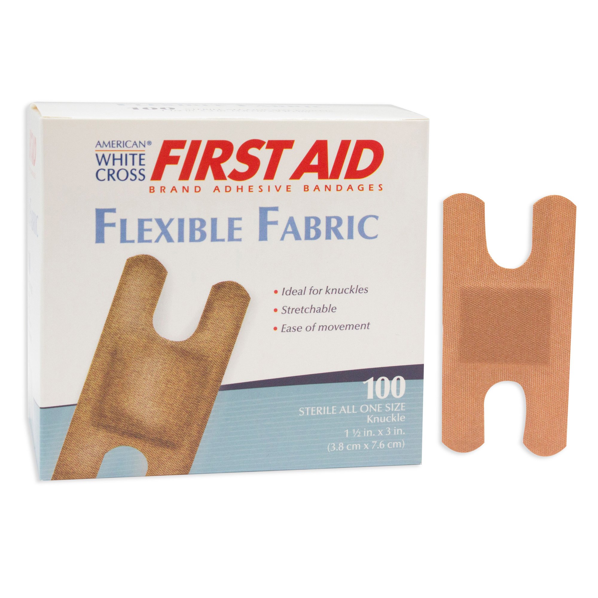 American White Cross Adhesive Bandage, 1-1/2 x 3 Inches - Knuckle Shape, Sterile Fabric Wound Care