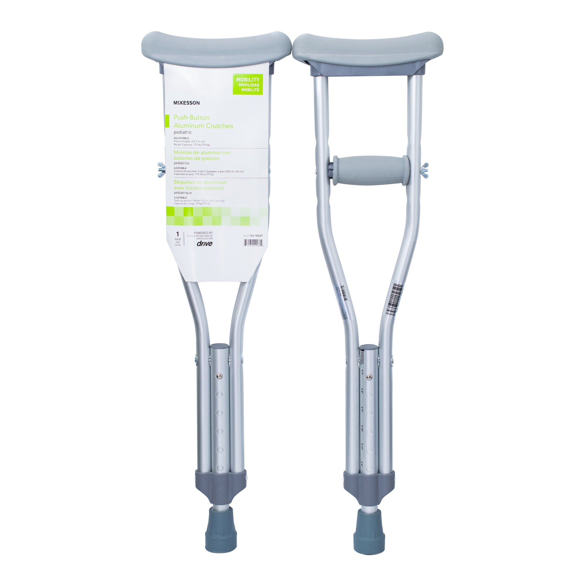 McKesson Pediatric Aluminum Underarm Crutches with Push Button Height Adjustment
