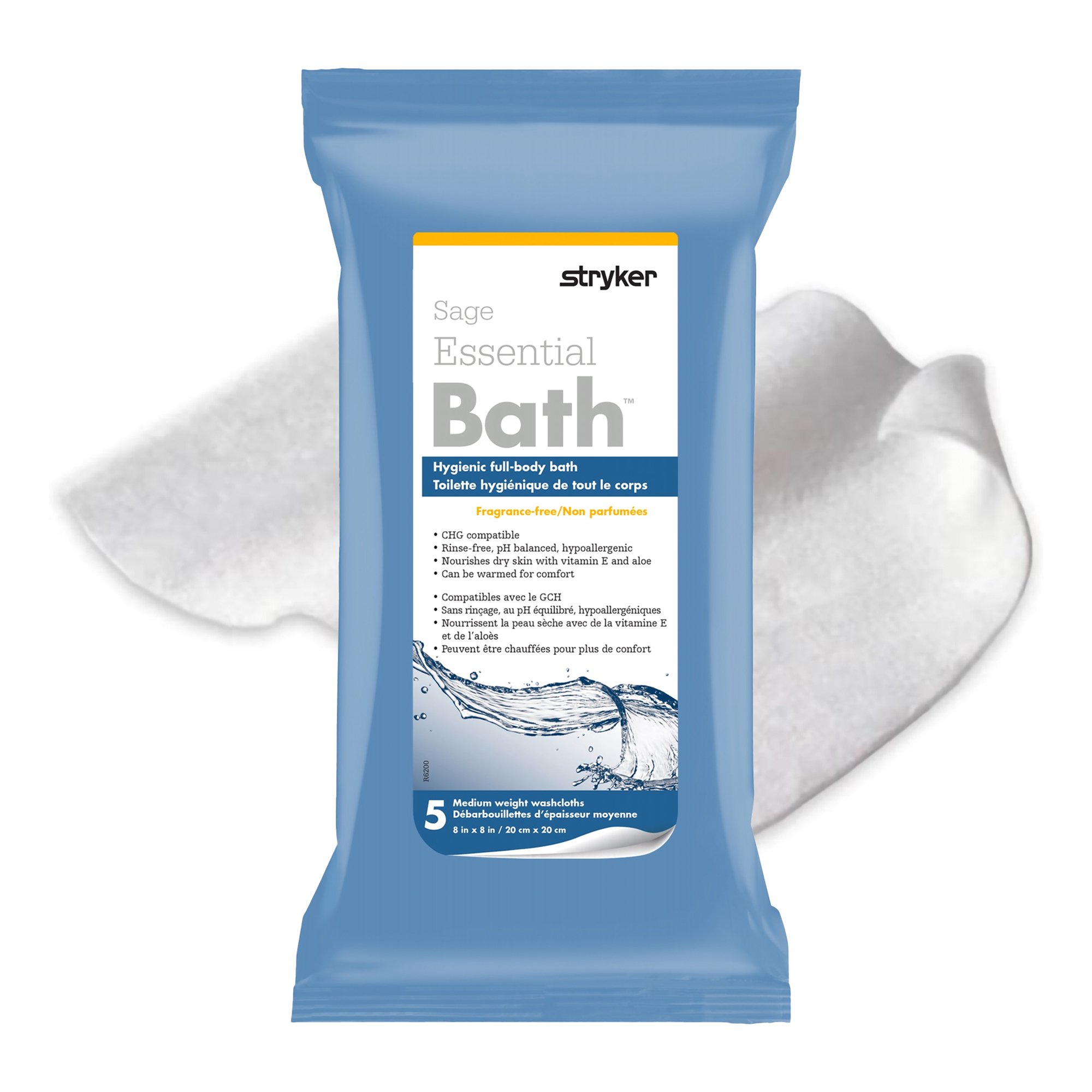 Essential Bath Rinse-Free Bath Wipes, Soft Pack – Fragrance-Free, 8 x 8 Inch Personal Hygiene Wipes