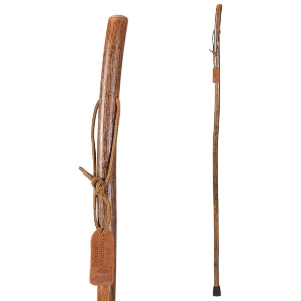 Brazos* Hickory Rustic Walking Stick, 41-Inch * Durable Hickory Hiking Pole with Leather Loop and Rubber Ferrule - Image 4