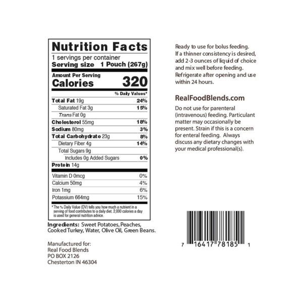 Real Food Blends* Turkey, Sweet Potatoes & Peaches Puree Blend for Tube Feeding, 9.4 oz Pouch - Image 3