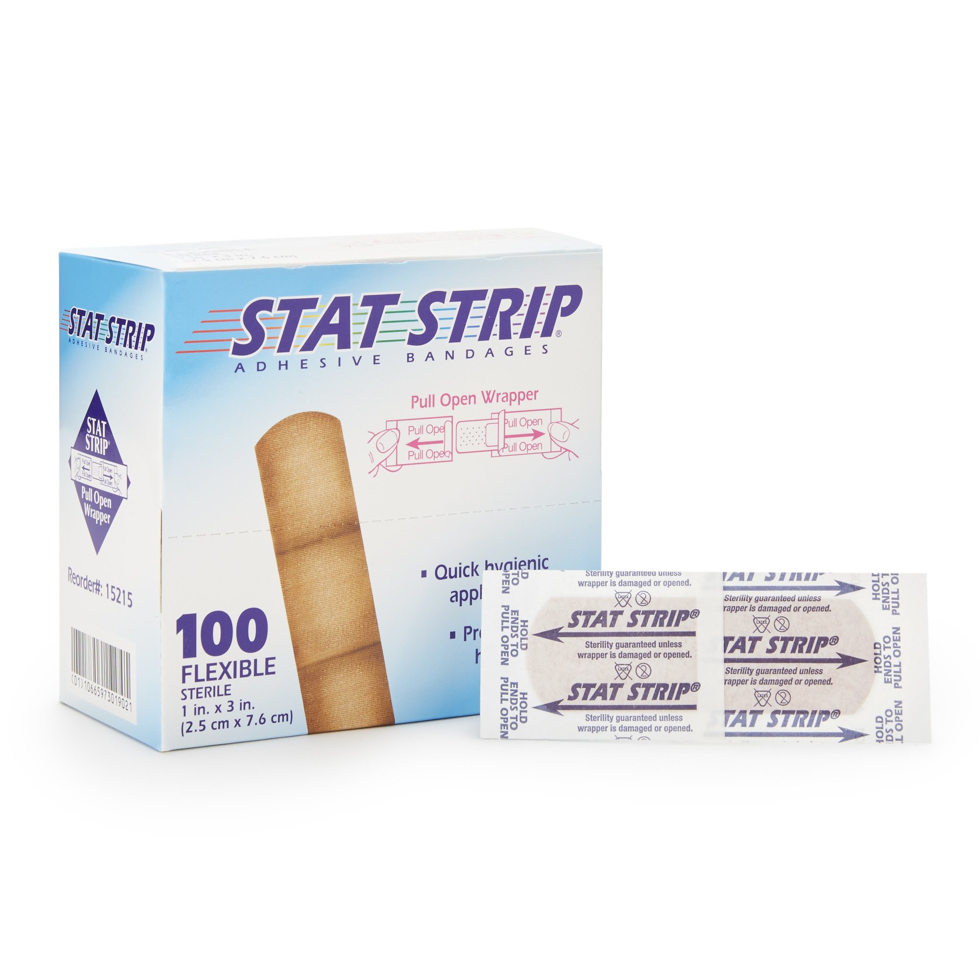 Stat Strip? Adhesive Bandages, 1 x 3 Inch, Flexible Fabric Covered, Sterile, Tan, Pack of 100