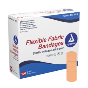 Dynarex Tan Adhesive Fabric Bandage, 1 x 3 Inches * Sterile, Breathable, Absorbent Wound Care Strip