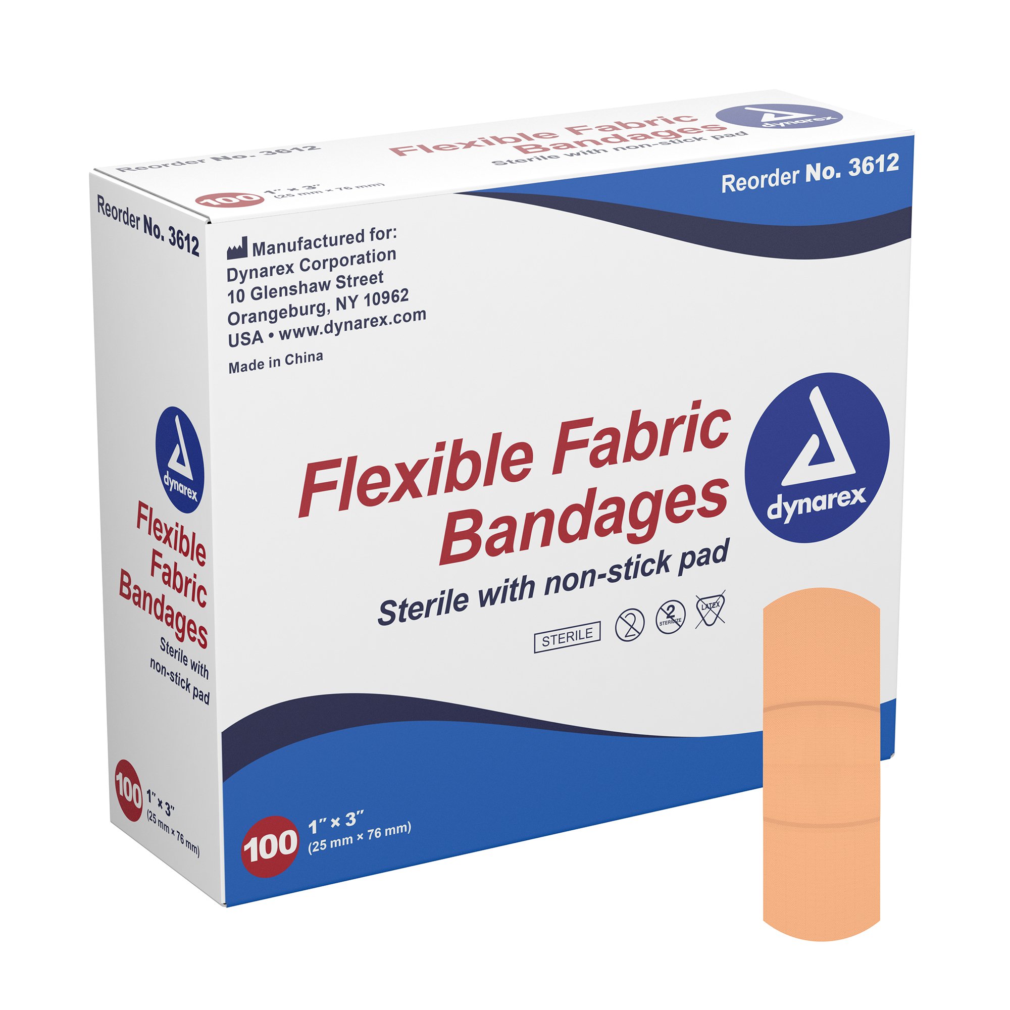 Dynarex tan adhesive fabric bandage, 1 x 3 inch - sterile, latex-free wound covering