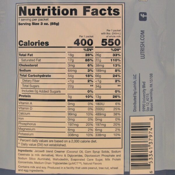 Lutrish High Calorie Vanilla Oral Supplement Shake - 3 oz Packets (24/CS) - Image 3