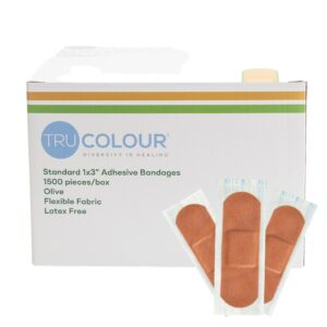 TruColour Olive Adhesive Bandages - 1 x 3 Inch Fabric Strips for Minor Wounds
