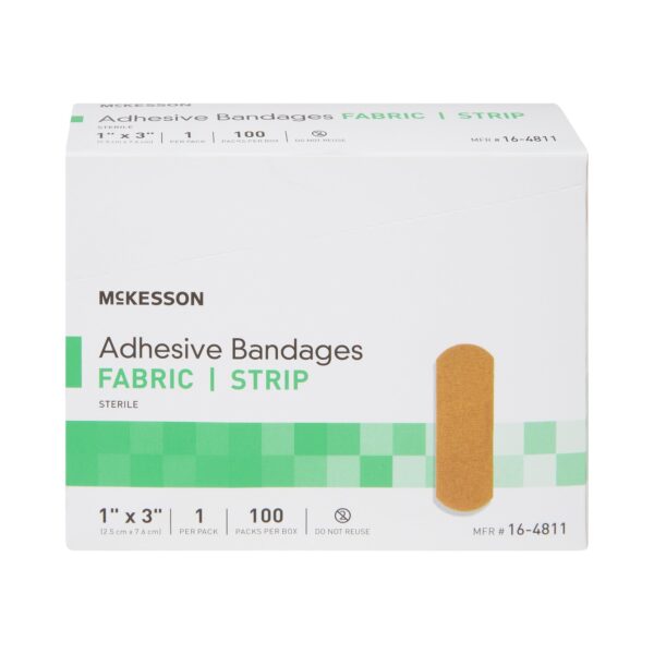 McKesson Tan Adhesive Bandage Strip 1 x 3 Inches, Sterile, Durable Fabric for Wound Protection - Image 5