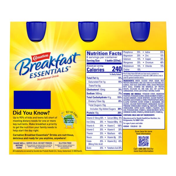 Carnation Breakfast Essentials? Chocolate Nutritional Drink - 8 oz Bottle, Milk Chocolate Flavor, Pack of 24 - Image 9