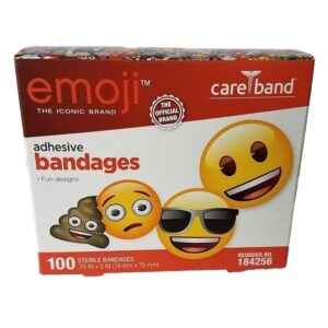Care Brand Emoji* Adhesive Strip Bandages, 3/4 x 3 Inch - Kid-Friendly Emoji Design for Fast Recovery