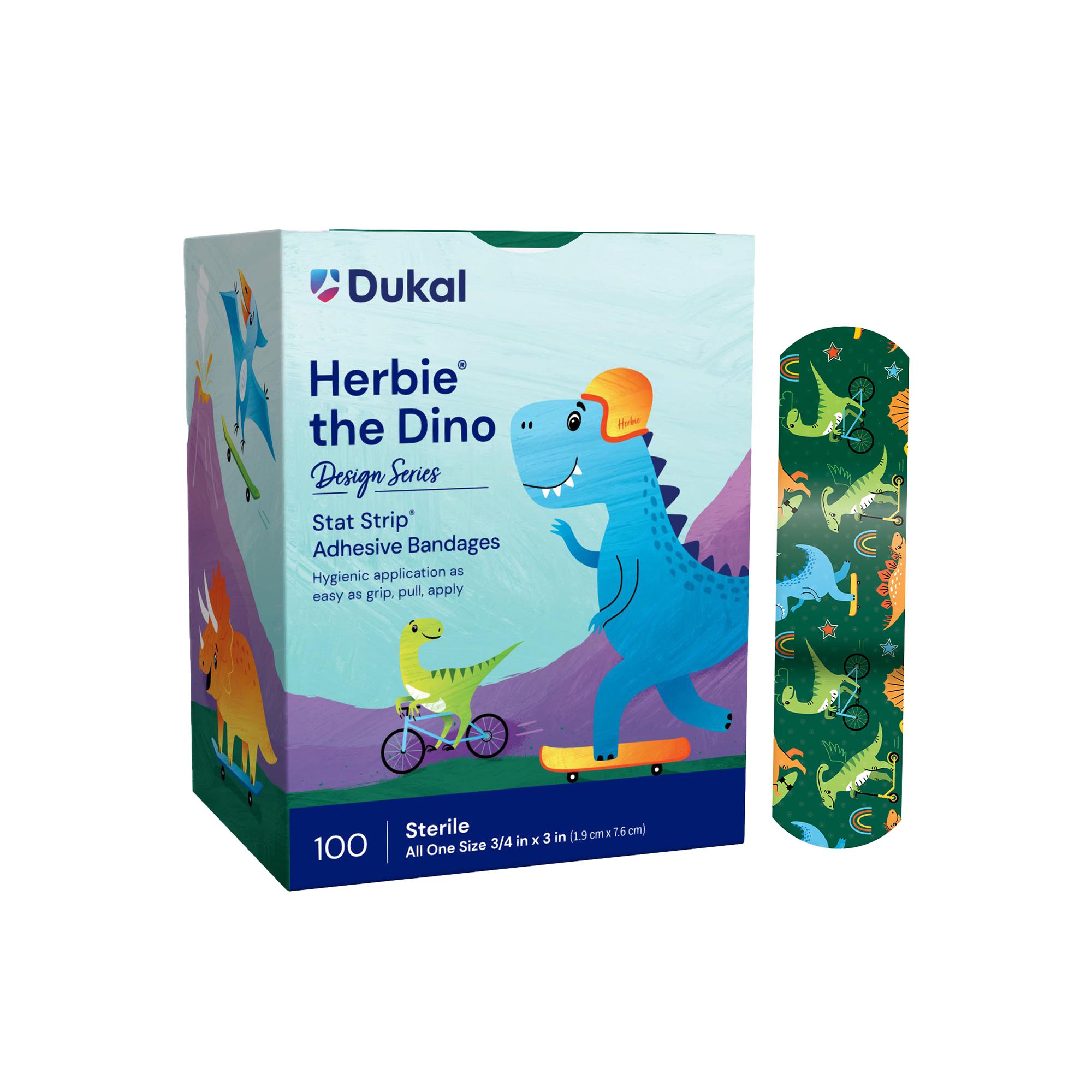 American? White Cross Stat Strip? Kid Design Herbie the Dinosaur Adhesive Bandages - 3/4 x 3 Inches