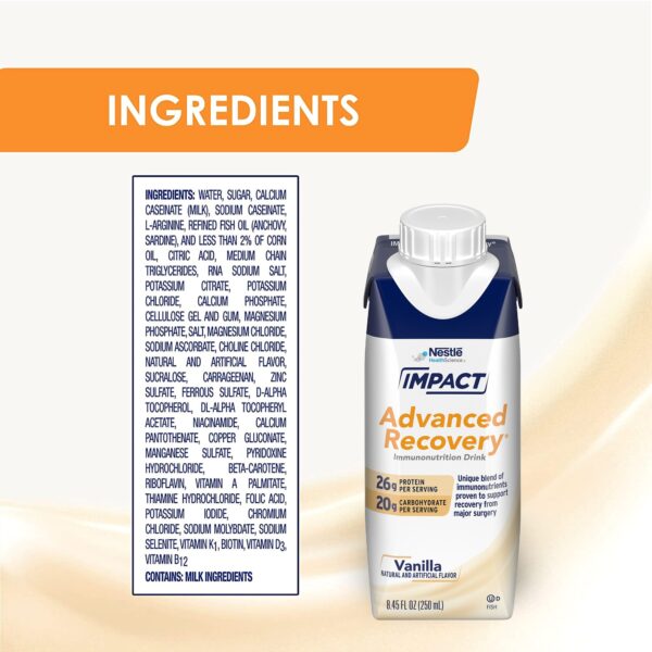 Impact Advanced Recovery Vanilla Immunonutrition Drink - 8.45 oz Reclosable Carton for Post-Surgery Support - Image 2