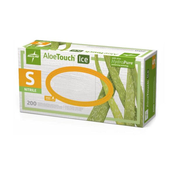 Aloetouch Ice Nitrile Exam Glove, Small – Green, Textured Fingertips, Aloe Coating, Beaded Cuff - Image 3