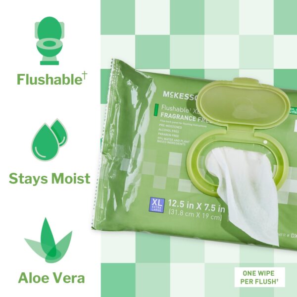 McKesson Flushable Wet Wipes XL Unscented – 48 Count Pack with Snap Lid for Personal Hygiene - Image 2