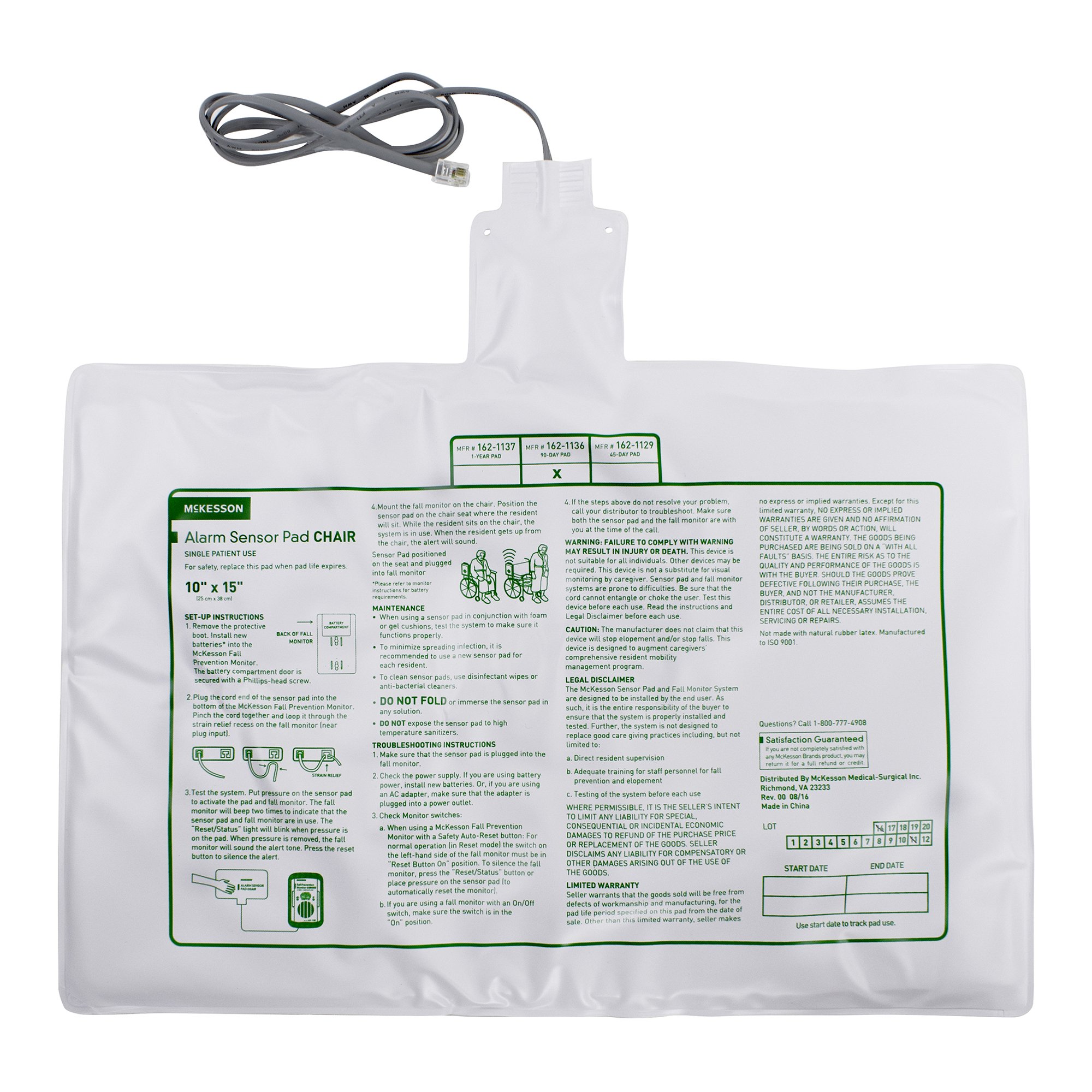 McKesson Brand Chair Alarm Sensor Pad – 10 x 15 Inch Pressure Sensor for Fall Prevention Monitors