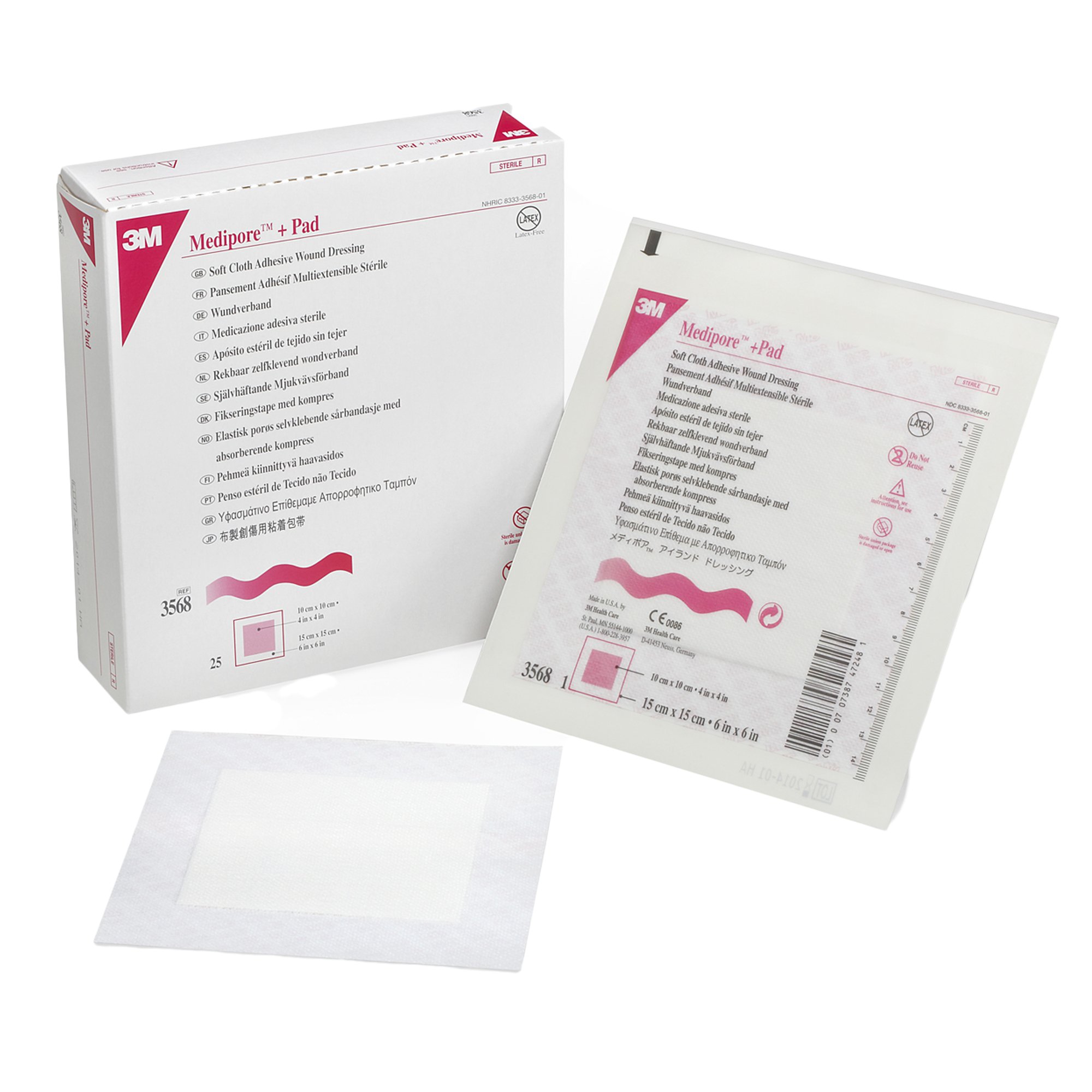 3M* Medipore* Adhesive Dressing, 6 x 6 Inch - Soft Cloth Wound Care Pad with Nonadherent Absorbent Pad