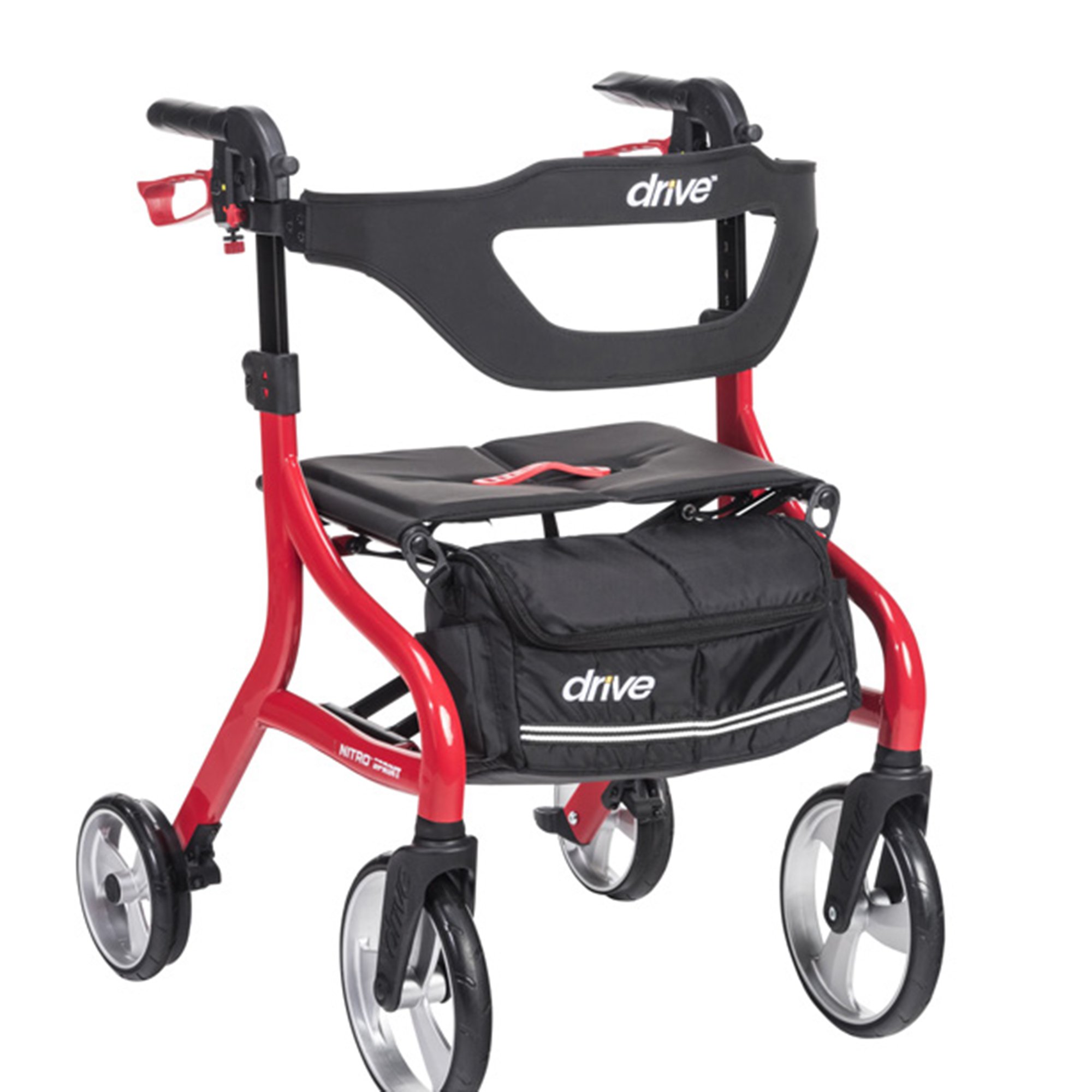 Drive Nitro Sprint Red 4-Wheel Adult Rollator with Aluminum Frame and 10-Inch Casters