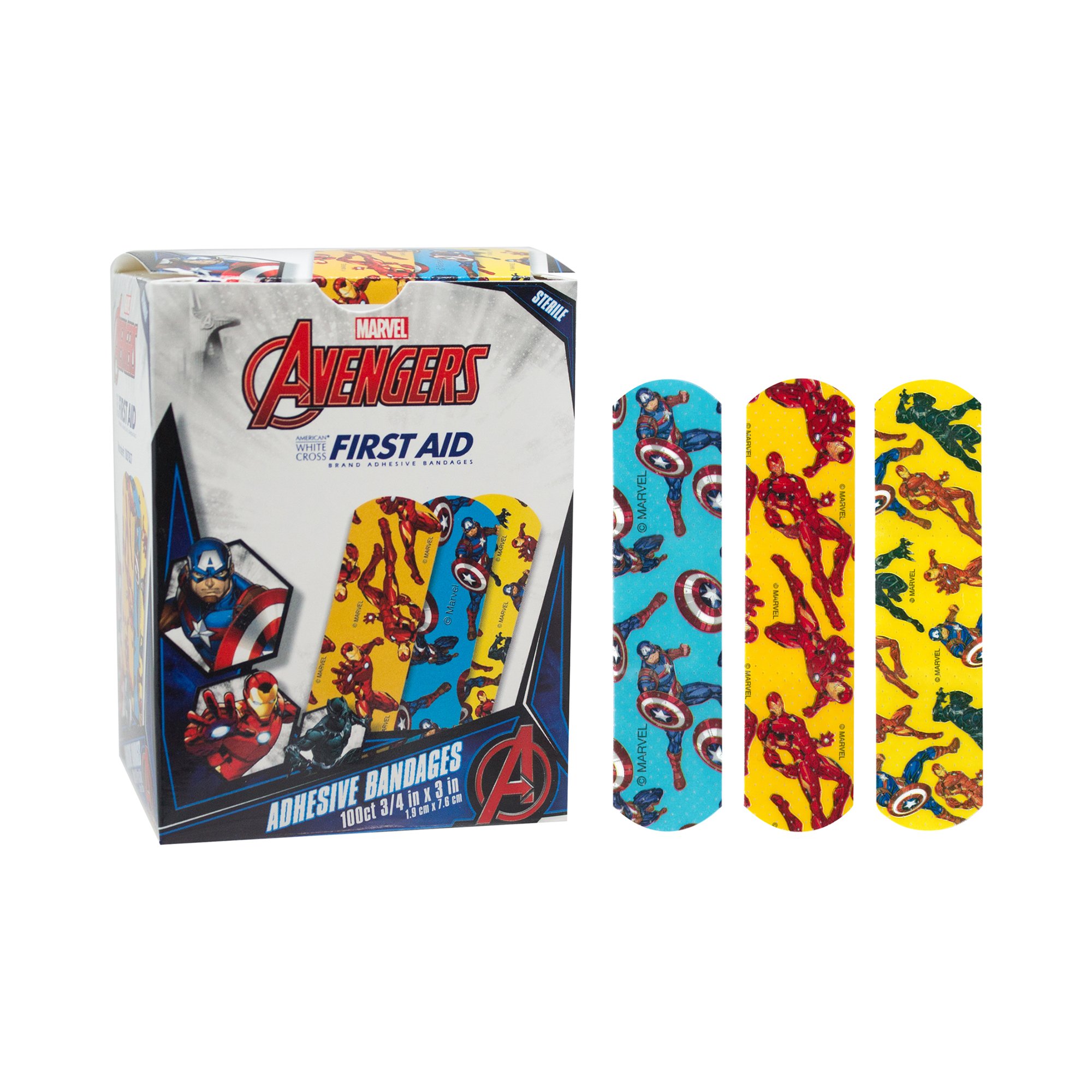 American White Cross Stat Strip Avengers Kid Design Adhesive Bandages (3/4 x 3 Inches, Box of 100)