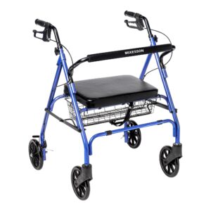 McKesson Bariatric Blue Folding Steel Four-Wheel Rollator with 8-Inch Casters