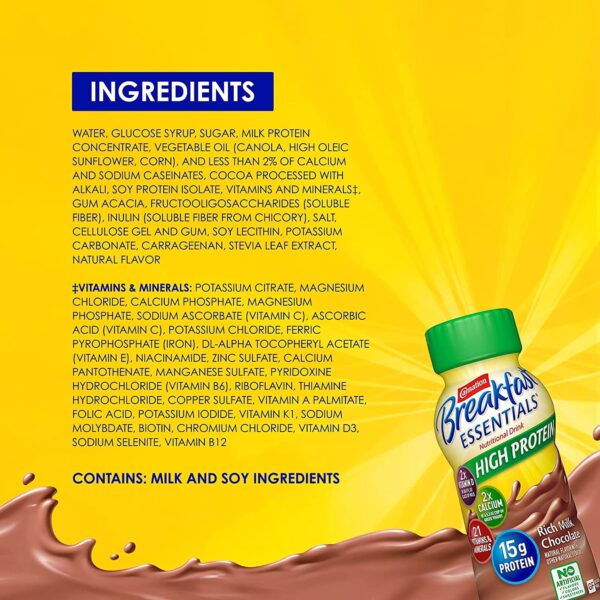 Carnation Breakfast Essentials High Protein Chocolate Nutritional Drink, 8 oz - Supports 15g of Protein and Calcium - Image 3