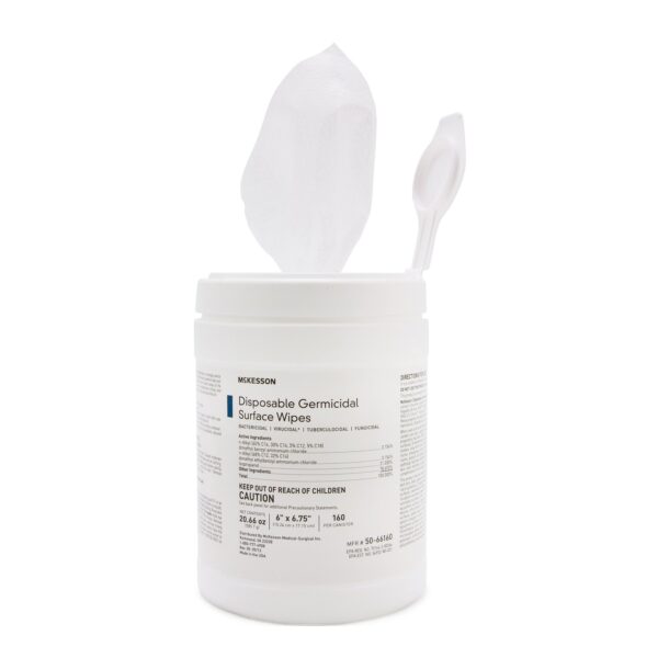 McKesson Germicidal Large Surface Disinfectant Wipes, Canister – 160 Pre-Moistened Wipes for Nonporous Surfaces - Image 3