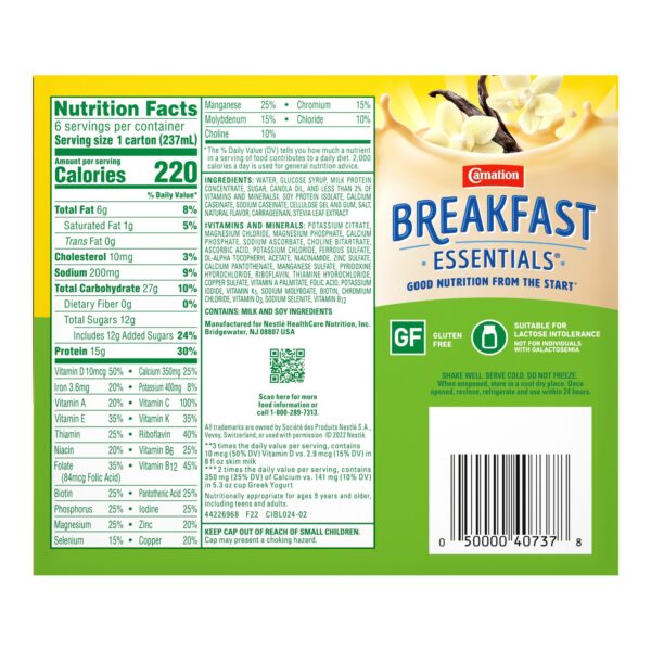 Carnation Breakfast Essentials High Protein Vanilla Nutritional Drink, 8 oz Bottle - Image 4