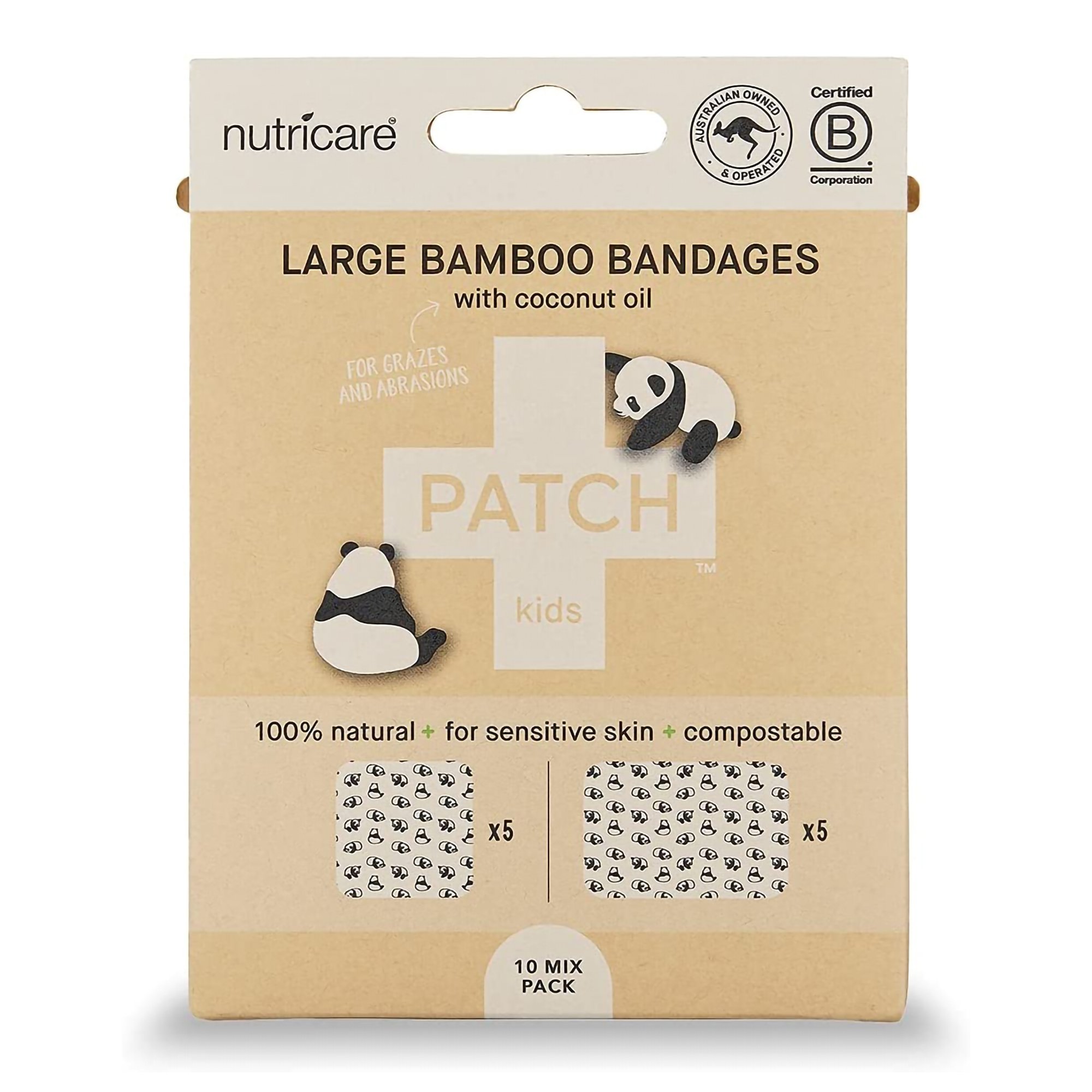 Patch Kids Bamboo & Coconut Oil Adhesive Bandages by Patch* Kids * Panda Design, Assorted Sizes
