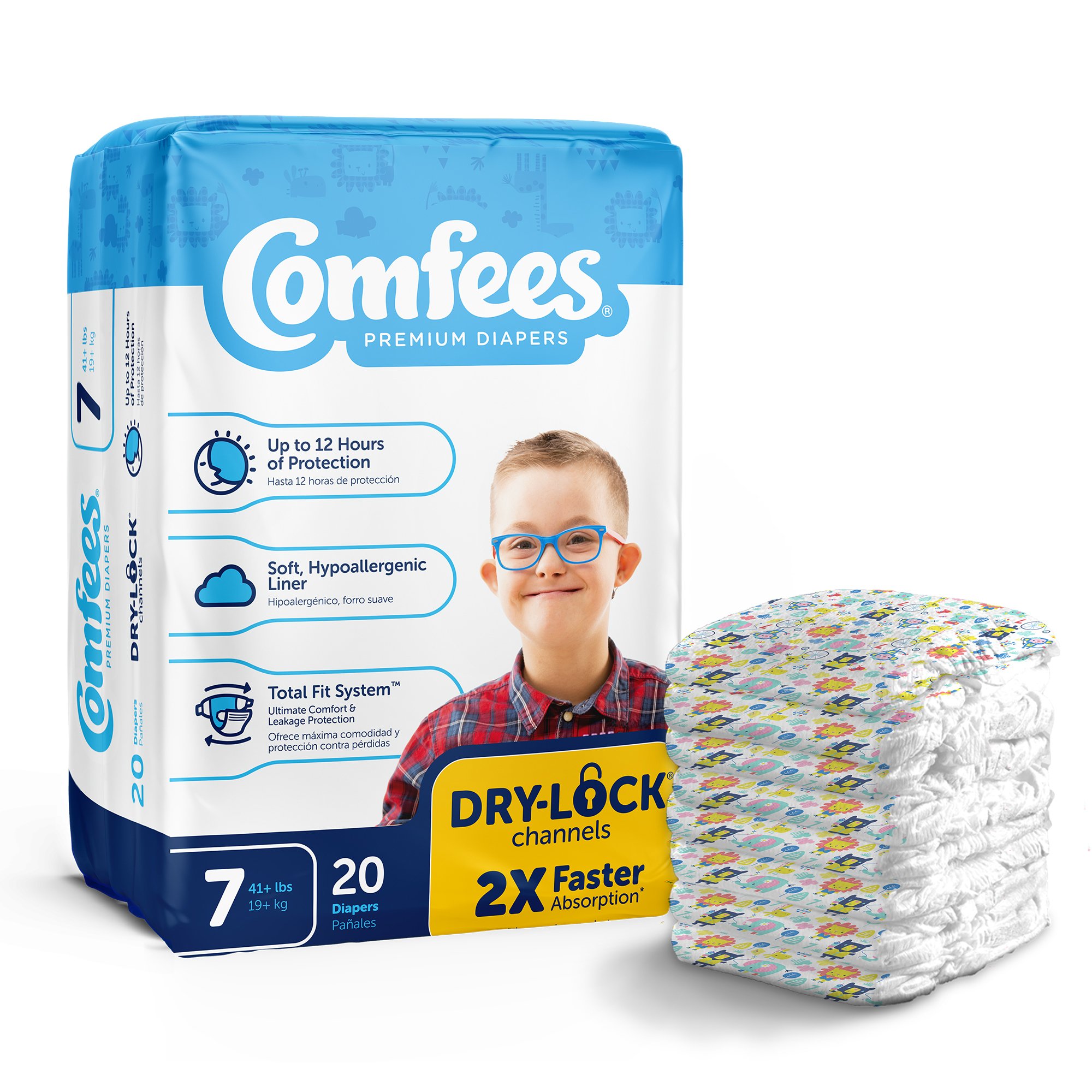 Comfees Size 7 Baby Diapers by Comfees * Moderate Absorbency, Refastenable Tabs, Kid Design