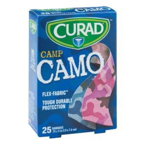 Curad BAN149 Kid Camo Adhesive Bandages - 25 Count, Blue and Pink Fabric