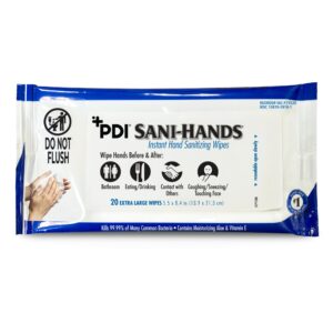 Sani-Hands Hand Sanitizing Wipes with 70% Ethyl Alcohol, Scented, 5.5 x 8.4 Inch Soft Pack