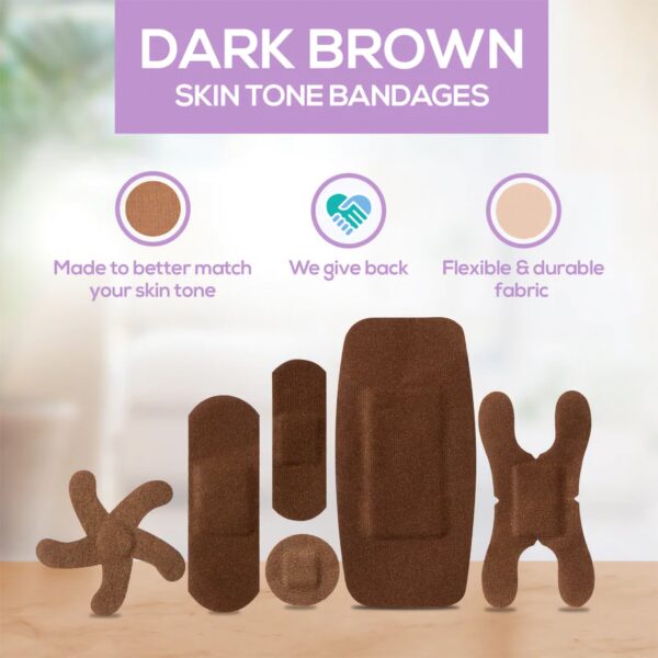 Tru-Colour? Dark Brown Adhesive Bandages Assorted Shapes and Sizes * Waterproof Fabric First Aid Wound Care Supplies - Image 5