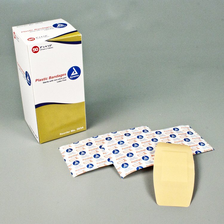 Dynarex? Tan Adhesive Strip Bandage, 2 x 4.5 Inches, Sterile, Non-Stick Pad for Minor Wounds