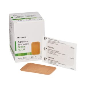 McKesson Tan Adhesive Bandage, 2 x 3 Inch - Durable Fabric Wound Cover