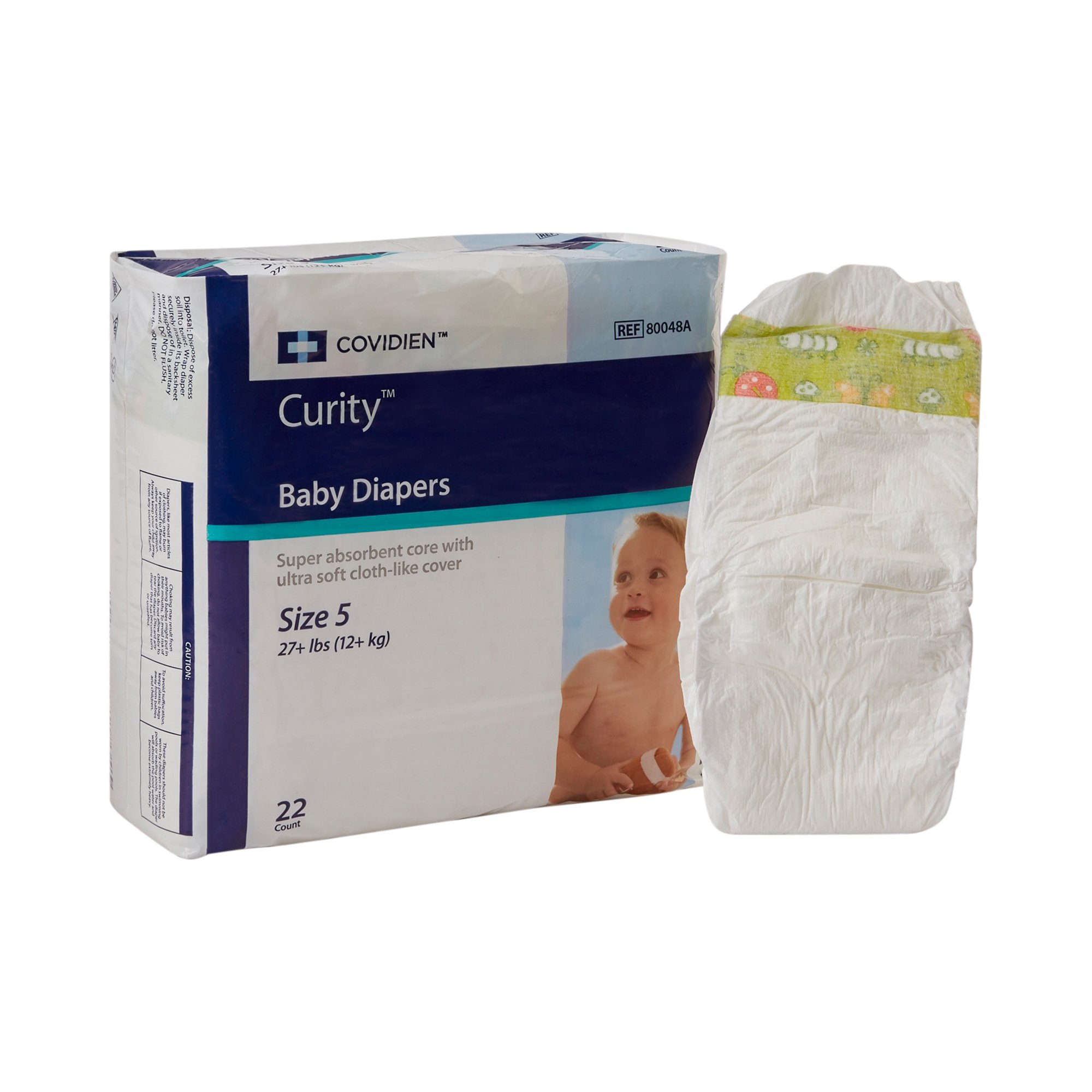 Cardinal Health Wings Curity Unisex Baby Diapers Size 5 - Heavy Absorbency, Disposable, 22 Count