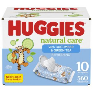 Huggies Natural Care Refreshing Baby Wipes – Infused with Cucumber and Green Tea, 560 Count Soft Pack