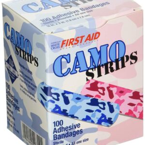 American? White Cross Stat Strip? Kid Design Blue & Pink Camo Adhesive Bandages, 3/4 x 3 Inches (100 Per Box)