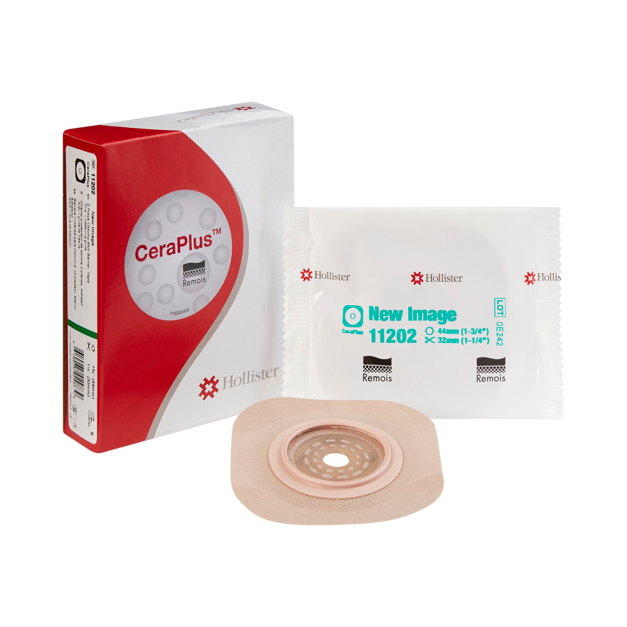 New Image™ CeraPlus Flat Ostomy Skin Barrier with Tape Border - 44 mm Flange, Up to 1.25-inch Opening