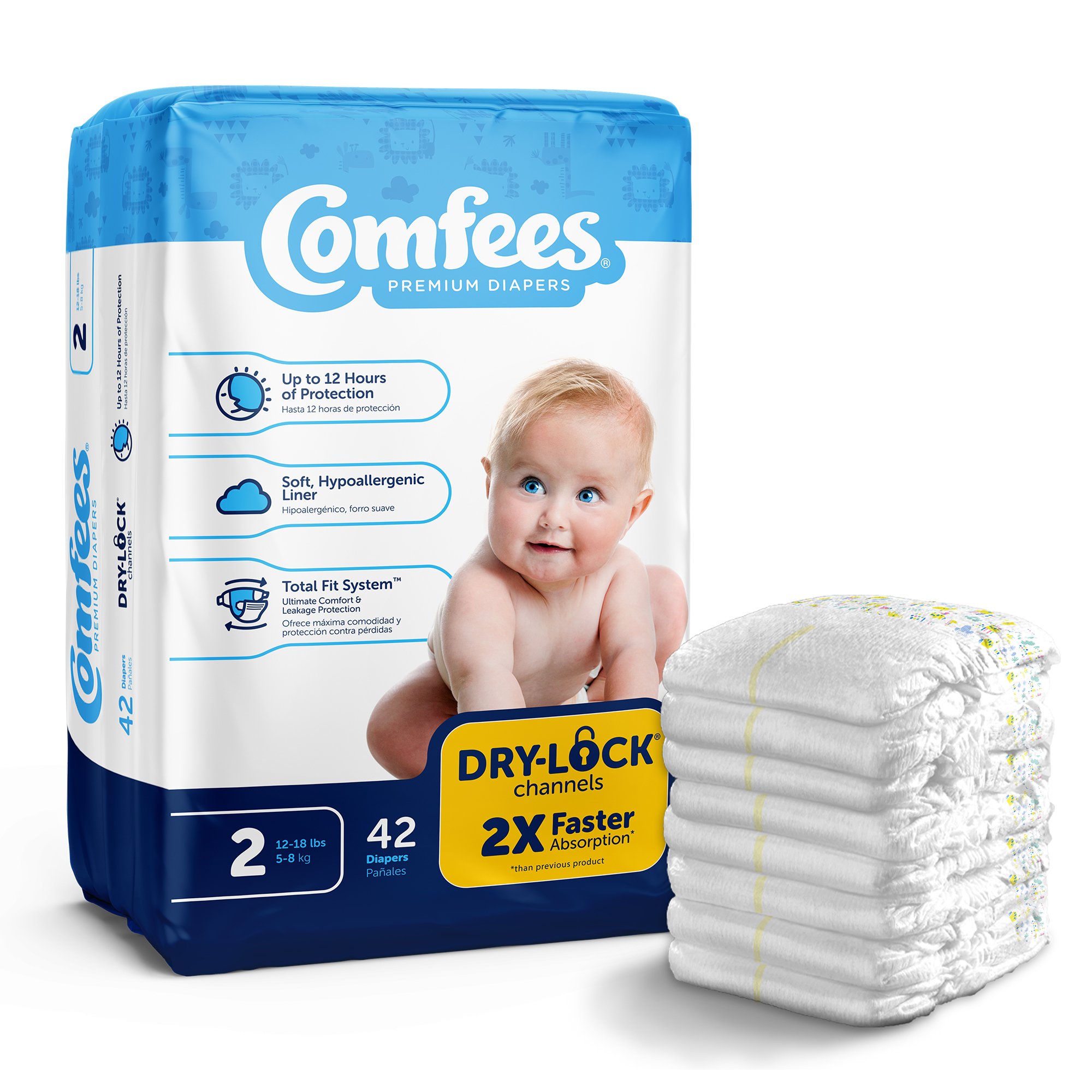 Comfees Size 2 Baby Diapers with Total Fit System and SoftFlex Design