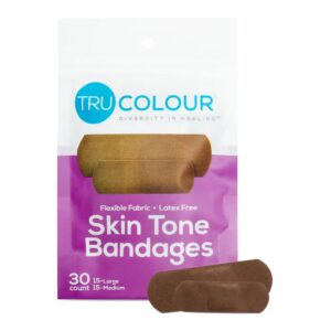 TruColour? Dark Brown Adhesive Bandages - 1 x 3 Inch Waterproof Fabric Strips (Pack of 30)
