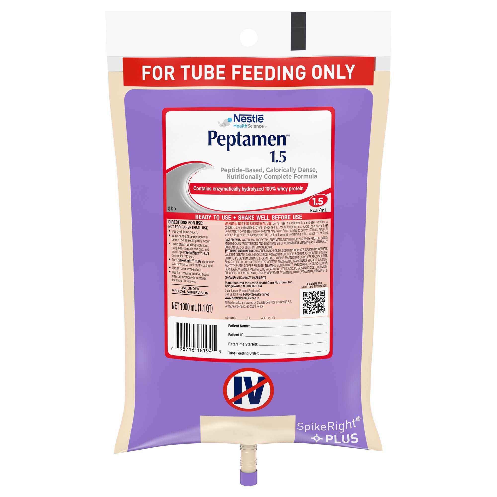 Peptamen? 1.5 Peptide-Based Nutritionally Complete Tube Feeding Formula * 1 Liter Ready-to-Hang Bag by Nestle Health Science