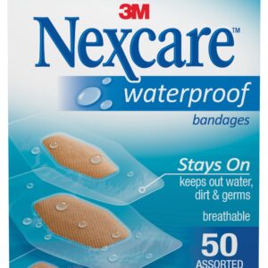 Nexcare* Waterproof Clear and Tan Adhesive Bandages Assorted Sizes * 50 Sterile Waterproof Wound Care Strips