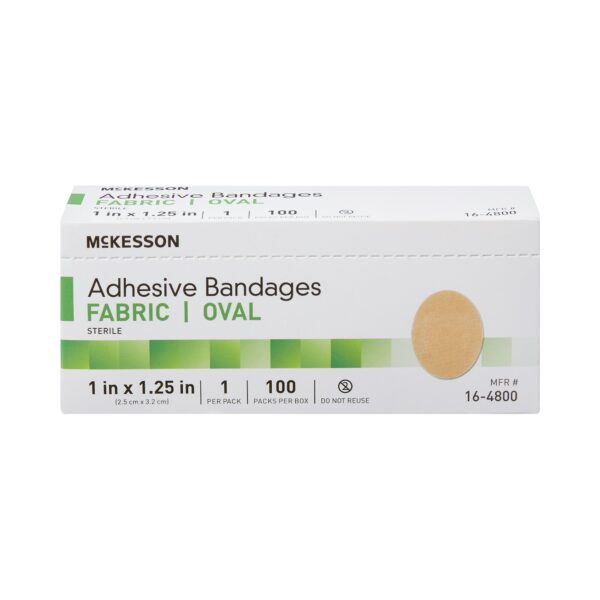 McKesson Oval Tan Adhesive Bandage, 1 x 1-1/4 Inch - Durable Fabric, Sterile, Latex-Free - Image 2