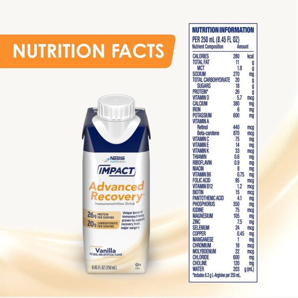 Impact Advanced Recovery Vanilla Immunonutrition Drink - 8.45 oz Reclosable Carton for Post-Surgery Support - Image 3