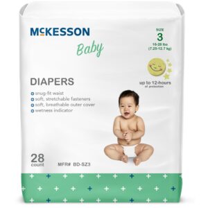 McKesson Baby Diapers Size 3 * Heavy Absorbency, Refastenable Tabs, Breathable Overnight for Babies 16-28 lbs