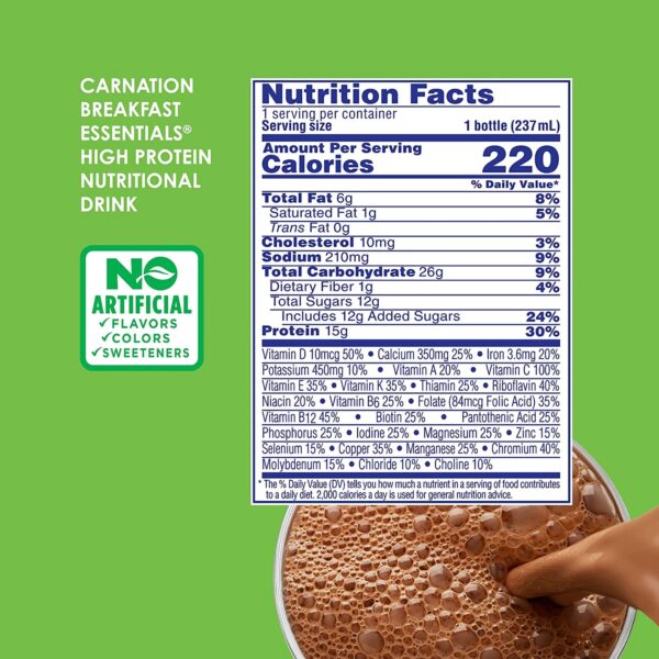 Carnation Breakfast Essentials High Protein Chocolate Nutritional Drink, 8 oz - Supports 15g of Protein and Calcium - Image 4